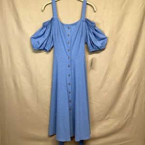 Maison Tara Cold Shoulder Puff Sleeve Midi Dress Sz 8